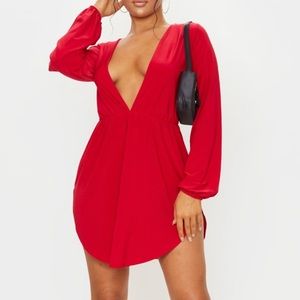 PrettyLittleThing Long Sleeve Sexy Red Dress